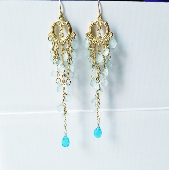 "Bundles Only" Goldtone & Blue Dangle Teardrop Beads Earrings - Picture 6 of 6